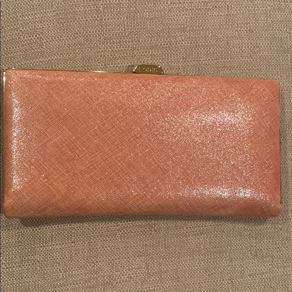 LODIS Pink Champagne  Clutch with Textured Leather and Metal Clasp